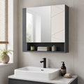 Bathroom Mirror Cabinet – Kleankin, Wall Mounted, Adjustable Shelves, Grey, 55×55cm