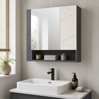 Bathroom Mirror Cabinet – Kleankin, Wall Mounted, Adjustable Shelves, Grey, 55×55cm