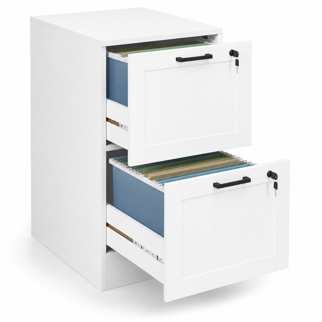 Filing Cabinet – 2-Drawer, Lockable, A4 & Letter Size, White