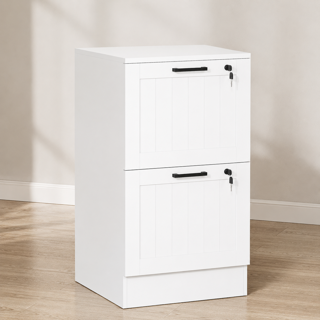 Filing Cabinet – 2-Drawer, Lockable, A4 & Letter Size, White