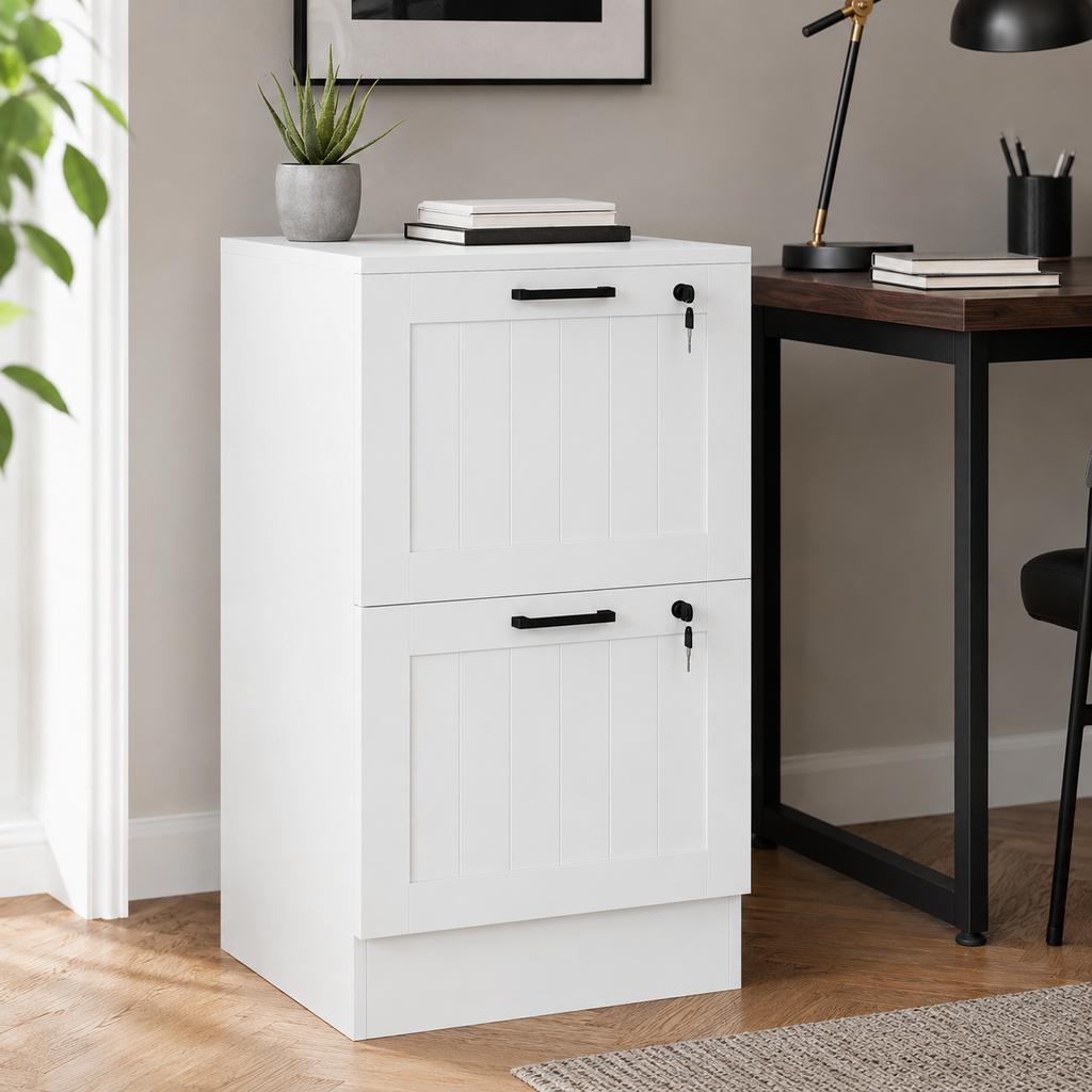 Filing Cabinet – 2-Drawer, Lockable, A4 & Letter Size, White