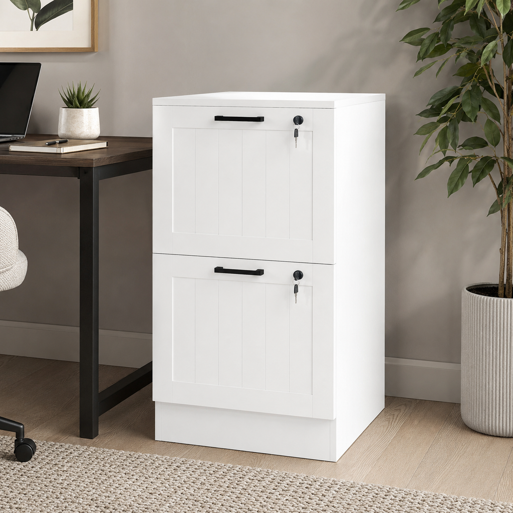 Filing Cabinet – 2-Drawer, Lockable, A4 & Letter Size, White