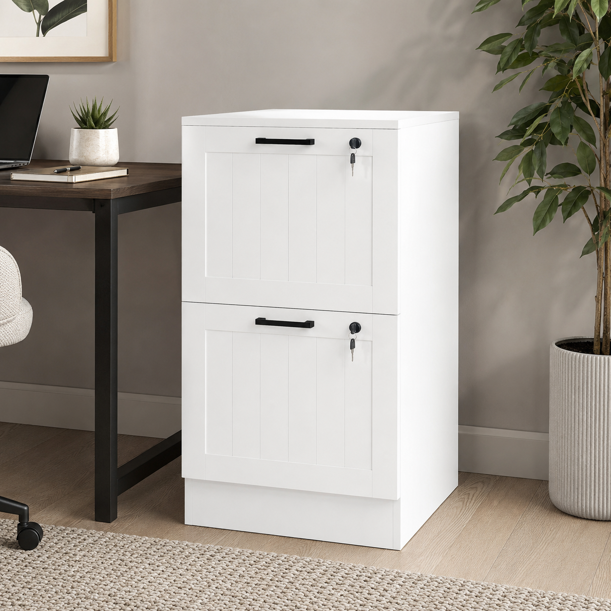 Filing Cabinet – 2-Drawer, Lockable, A4 & Letter Size, White