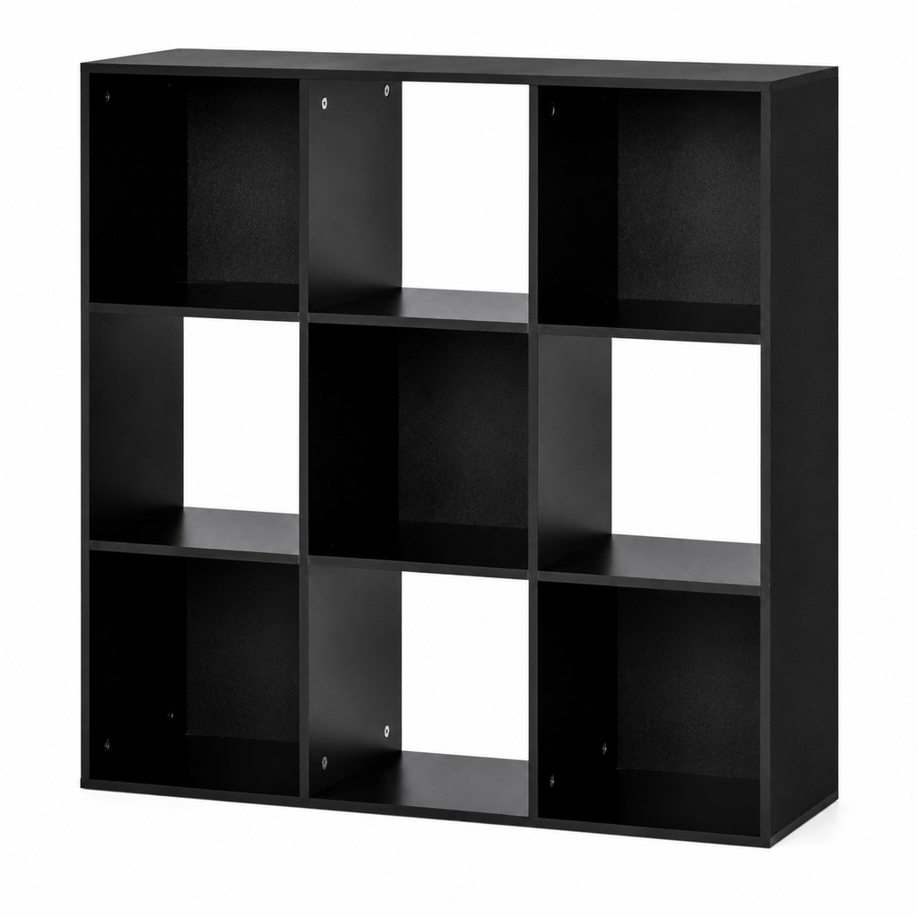 9-Cube Storage Unit (3×3) – Particle Board, Black, 91.5×29.5×91.5cm