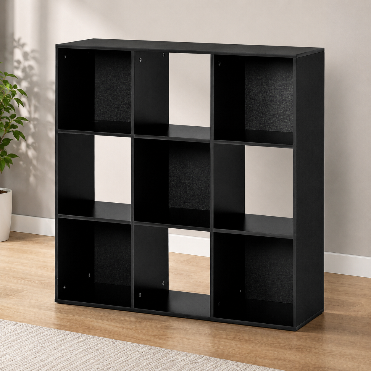 9-Cube Storage Unit (3×3) – Particle Board, Black, 91.5×29.5×91.5cm