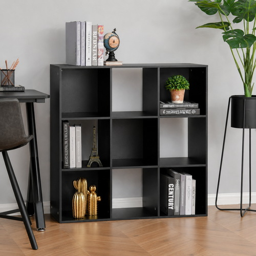 9-Cube Storage Unit (3×3) – Particle Board, Black, 91.5×29.5×91.5cm