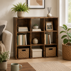 9-Cube Storage Unit (3×3) – Particle Board, Rustic Brown, 91.5×29.5×91.5cm