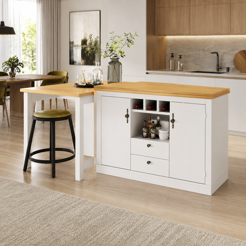 Bar Table – Extendable 120–180cm, 360° Swivel, Storage, Designer, White