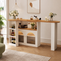 Bar Table – Extendable 138–193cm, LED Strip, 360° Swivel, Storage, Kitchen Island, 105cm High, White