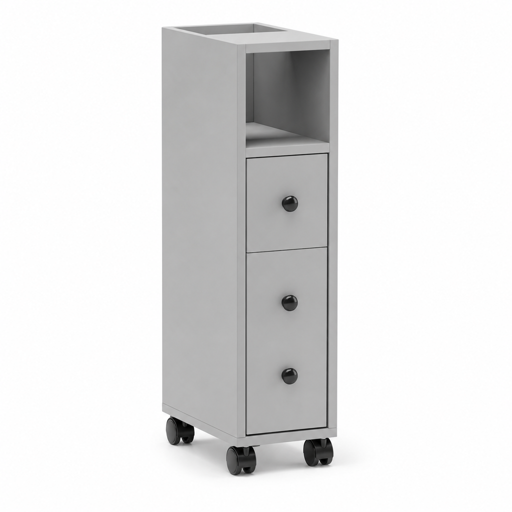 Bathroom Cabinet – Slimline, Top Drawer, 2 Cupboards, Adjustable Shelf, Grey