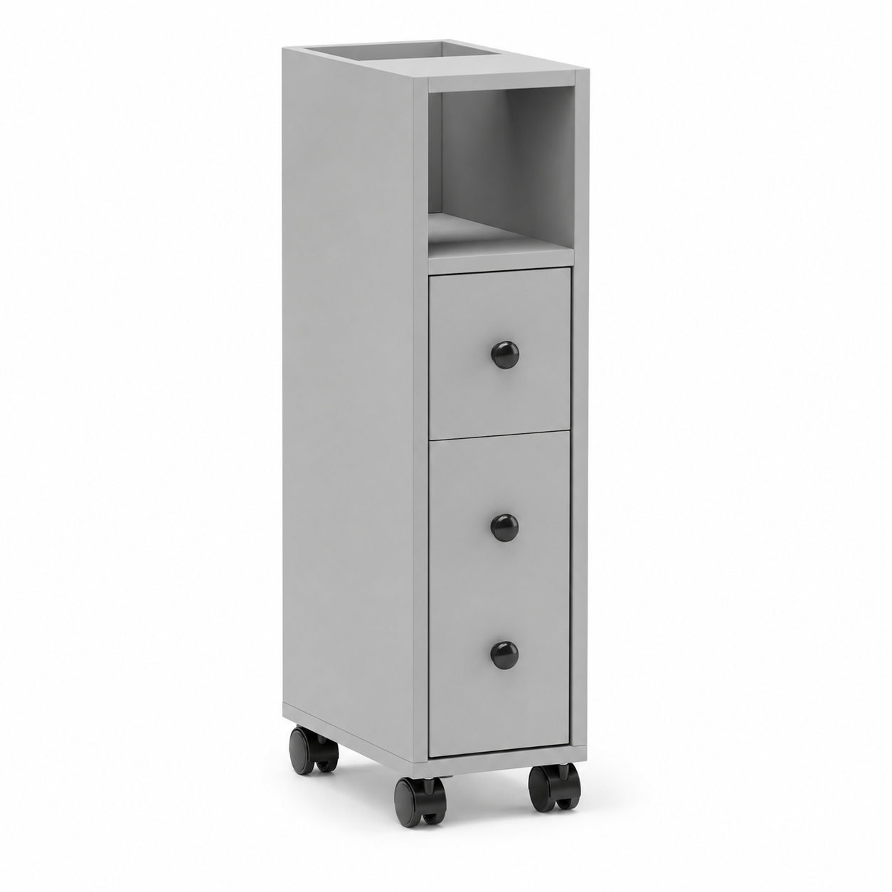 Bathroom Cabinet – Slimline, Top Drawer, 2 Cupboards, Adjustable Shelf, Grey