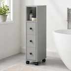 Bathroom Cabinet – Slimline, Top Drawer, 2 Cupboards, Adjustable Shelf, Grey