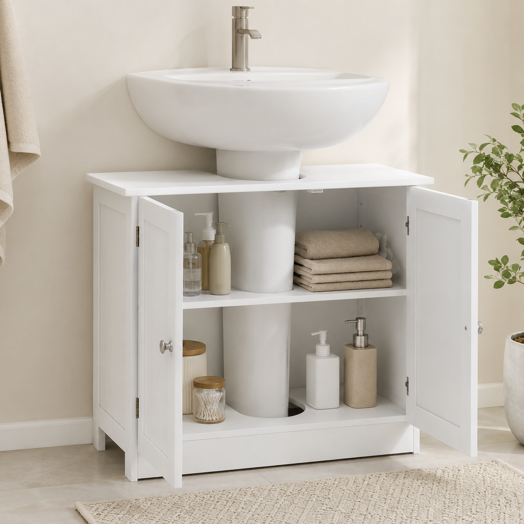 Bathroom Cabinet – Under-Sink, 2-Tier, Vanity Unit, White