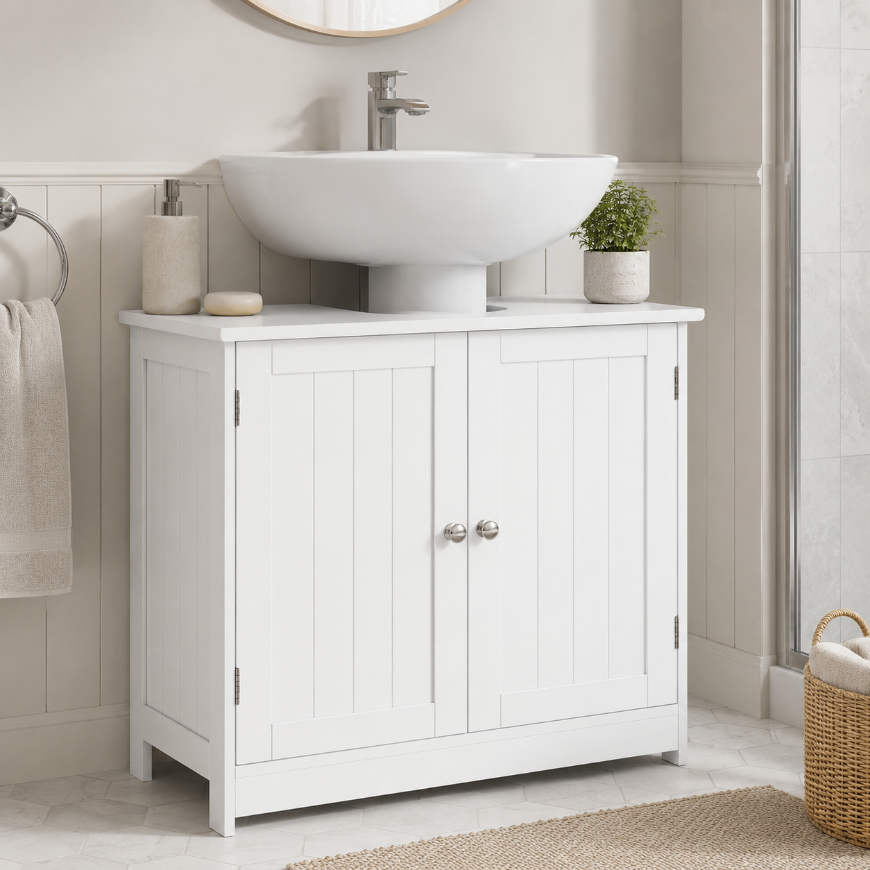 Bathroom Cabinet – Under-Sink, 2-Tier, Vanity Unit, White