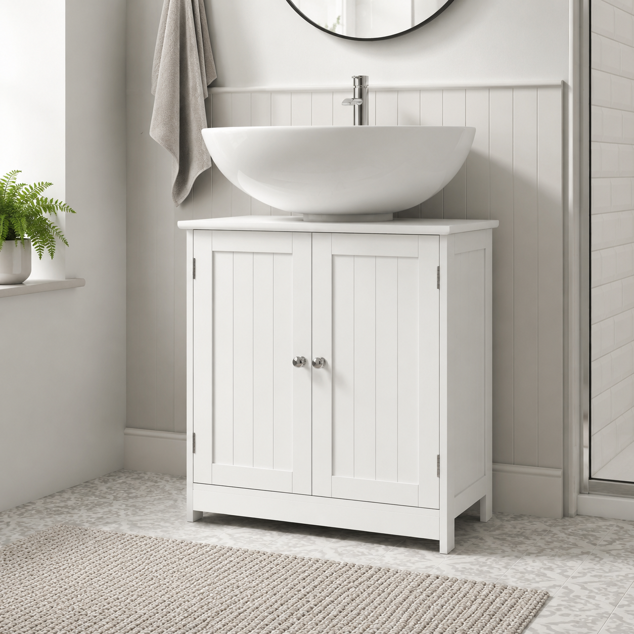 Bathroom Cabinet – Under-Sink, 2-Tier, Vanity Unit, White