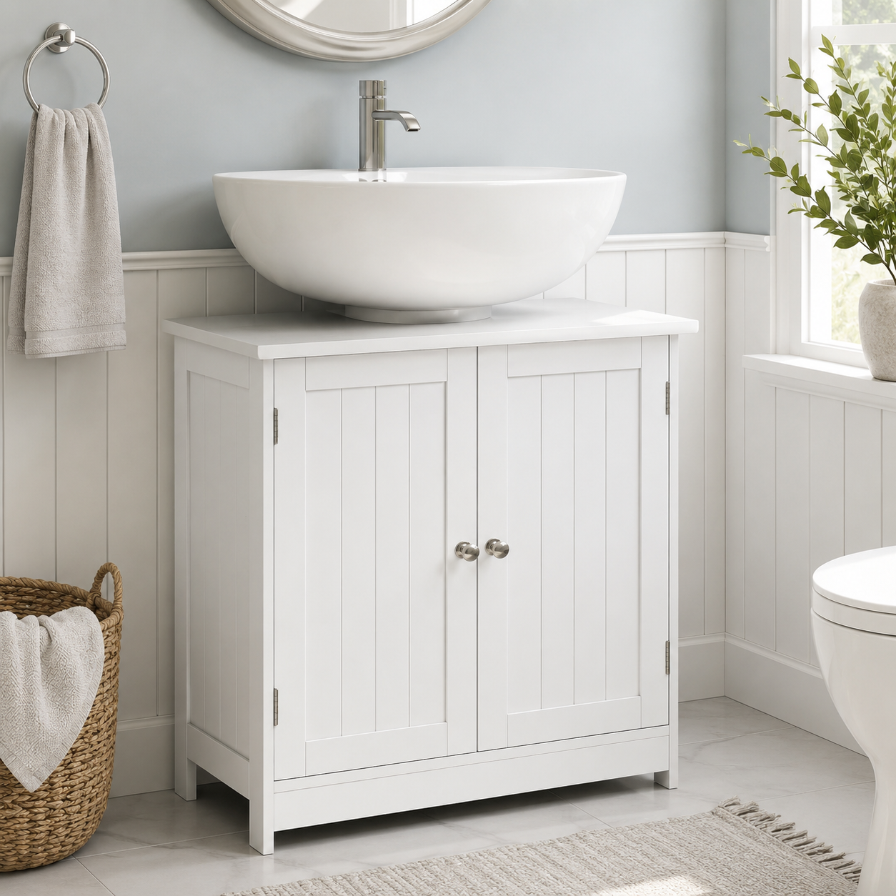 Bathroom Cabinet – Under-Sink, 2-Tier, Vanity Unit, White