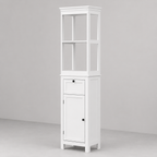 Bathroom Cabinet – Tall, Slim, 2 Open Shelves, Drawer & Soft-Close Cupboard, Adjustable Shelf, White