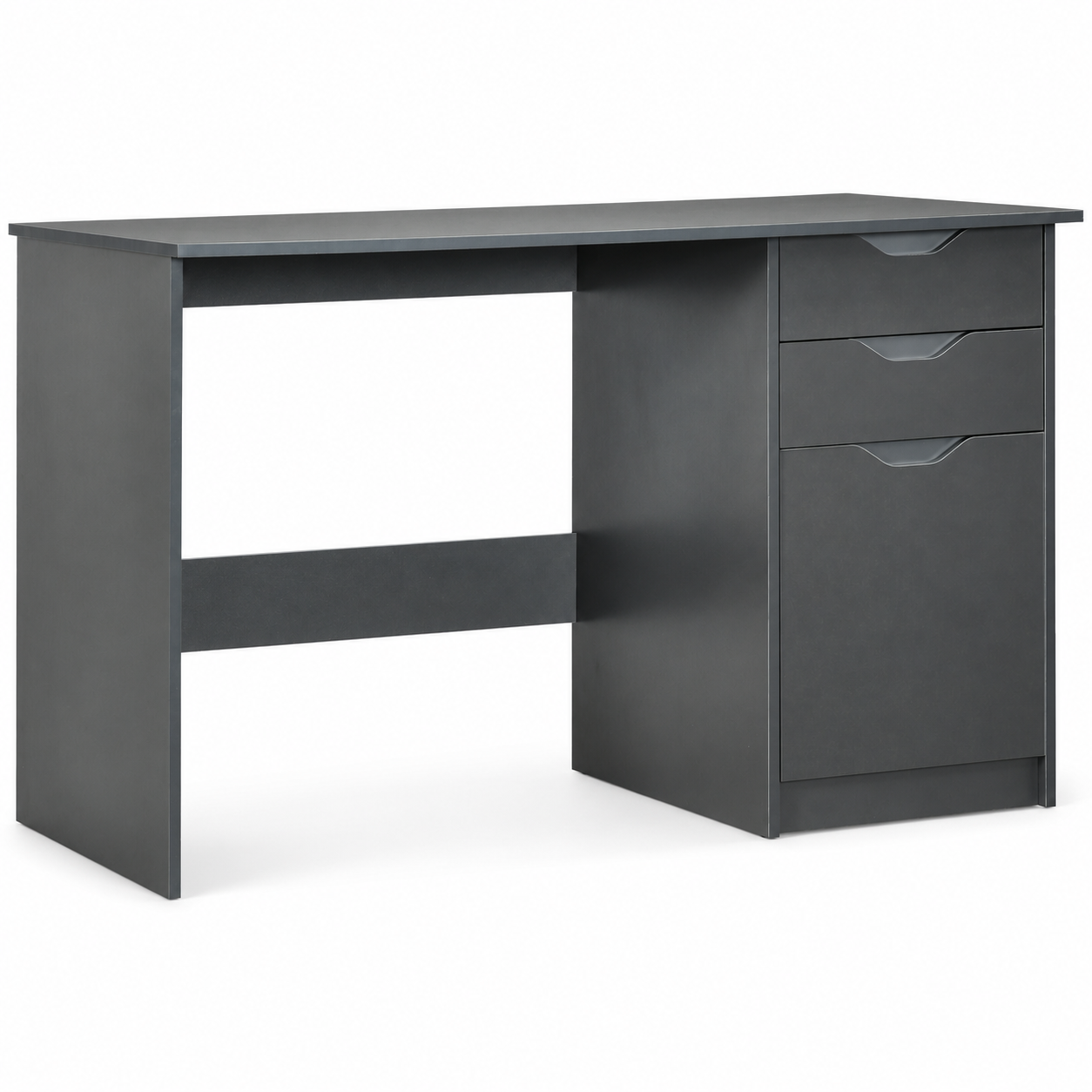 High-Gloss Home Office Desk with 2 Drawers & Cabinet – Particle Board, Grey, 120×60×76cm