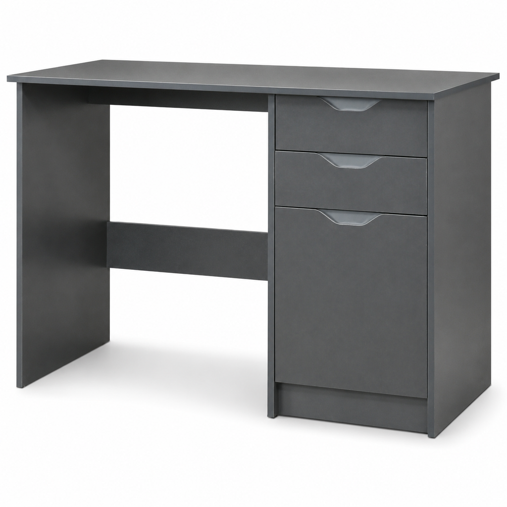 High-Gloss Home Office Desk with 2 Drawers & Cabinet – Particle Board, Grey, 120×60×76cm