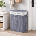 100L Collapsible Natural Wood Laundry Hamper Organizer Clothes Washing Basket Bin Storage Box W/Lid Removable Lining 52x32x63cm, Grey