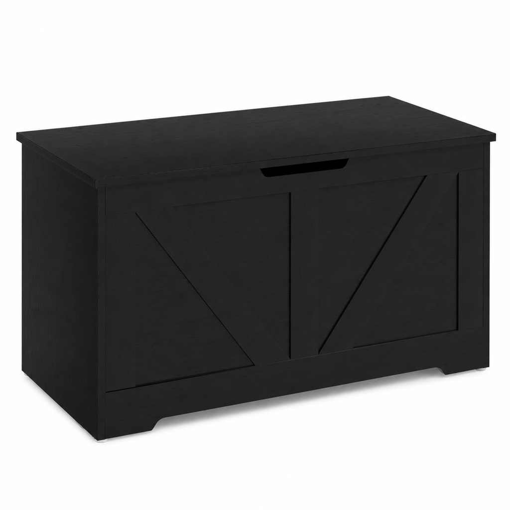 100L Home Storage Box, With Safety Hinges - Black Wood-Effect