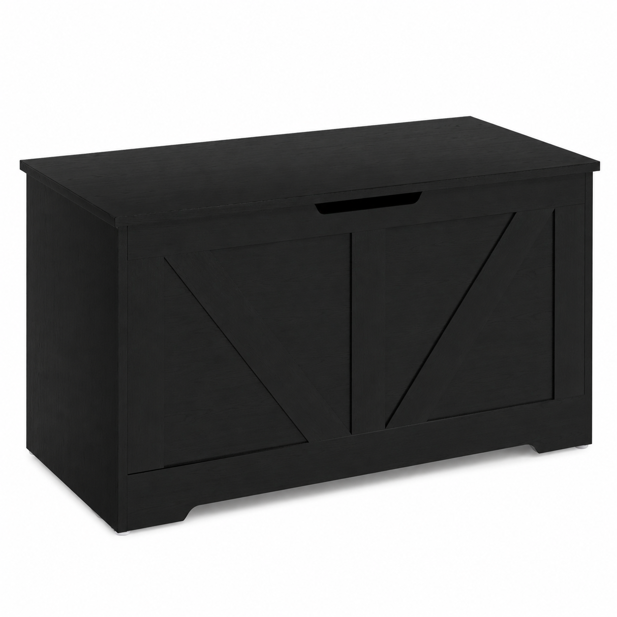 100L Home Storage Box, With Safety Hinges - Black Wood-Effect