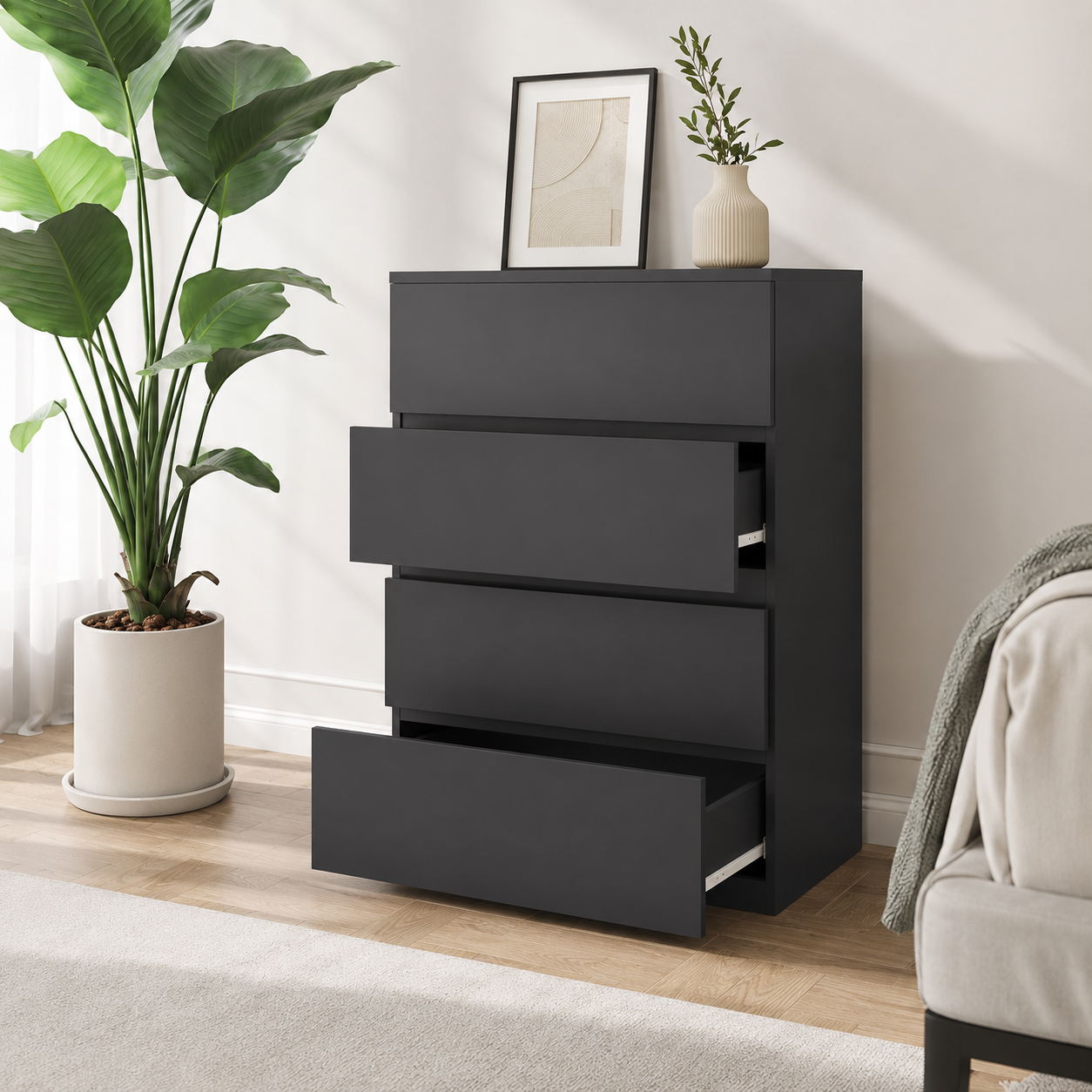 Chest Of Drawers, 4-Drawer Storage Cabinets, Modern Dresser, Storage Drawer Unit For Bedroom