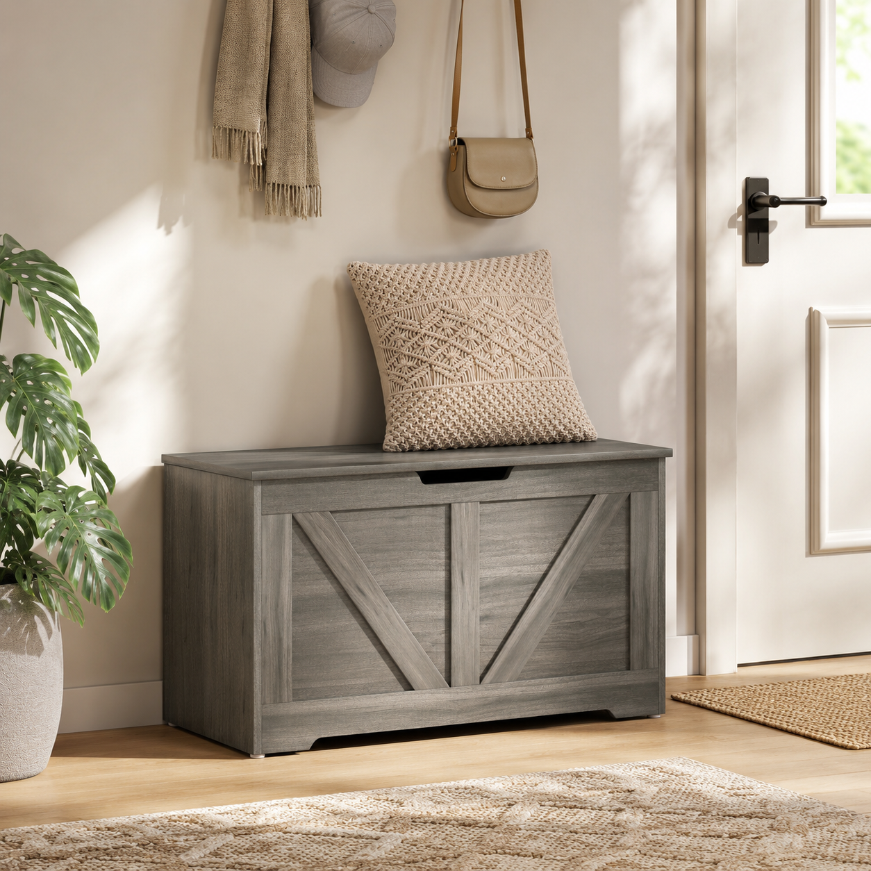 100L Home Storage Box, With Safety Hinges - Charcoal Grey