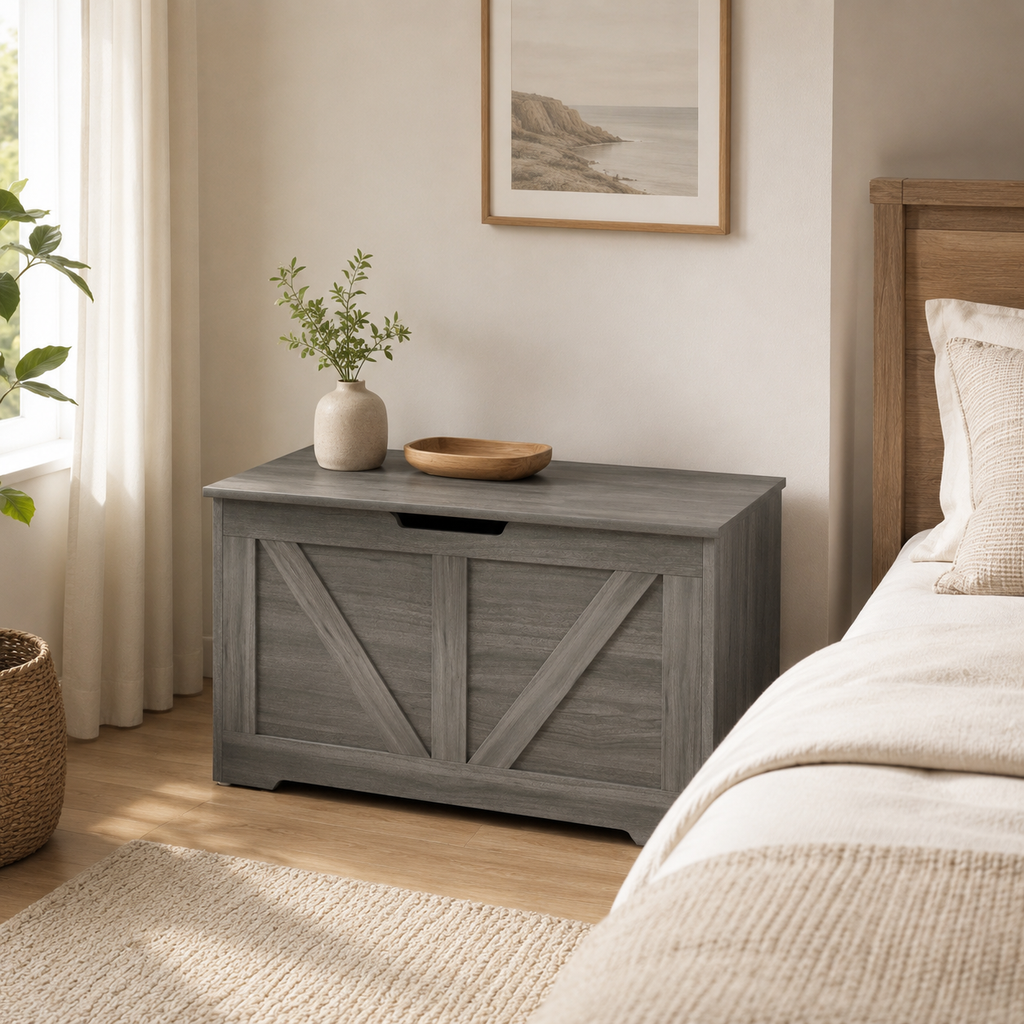 100L Home Storage Box, With Safety Hinges - Charcoal Grey