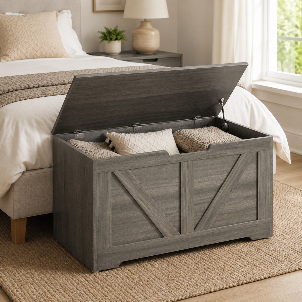 100L Home Storage Box, With Safety Hinges - Charcoal Grey