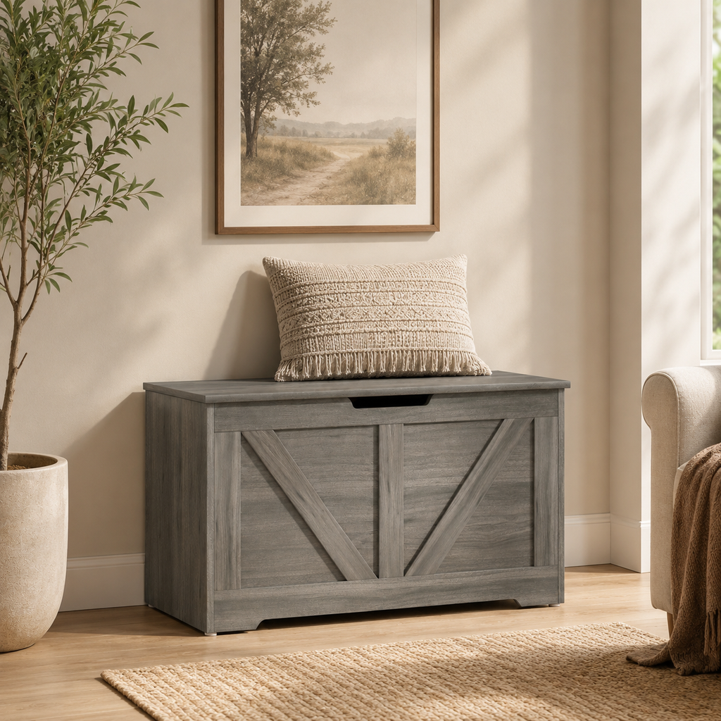 100L Home Storage Box, With Safety Hinges - Charcoal Grey