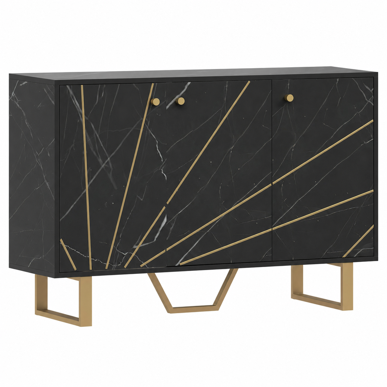Sideboard Storage Cabinet, Modern Storage Cupboard With Adjustable Shelves And Metal Legs For Living Room, Kitchen, Dining Room, Entryway, Black Marble Tone