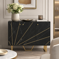 Sideboard Storage Cabinet, Modern Storage Cupboard With Adjustable Shelves And Metal Legs For Living Room, Kitchen, Dining Room, Entryway, Black Marble Tone