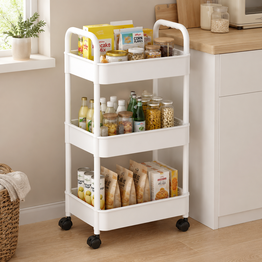 3 Tier Storage Trolley Cart On Wheels Kitchen Bathroom Laundry Rolling Rack