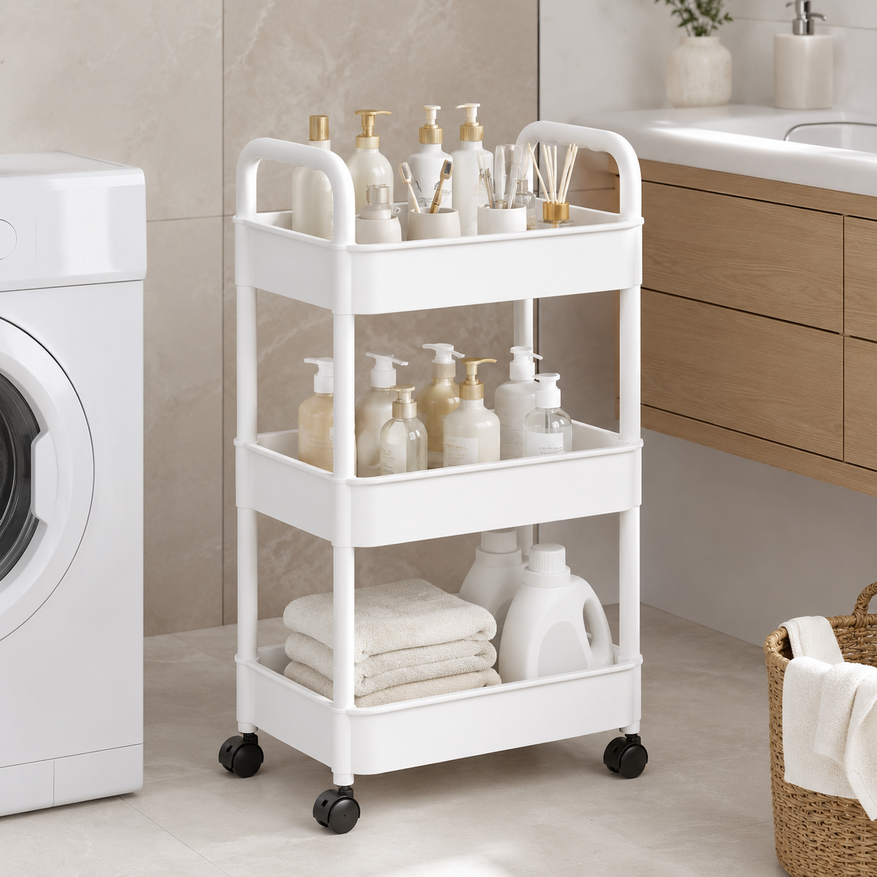 3 Tier Storage Trolley Cart On Wheels Kitchen Bathroom Laundry Rolling Rack