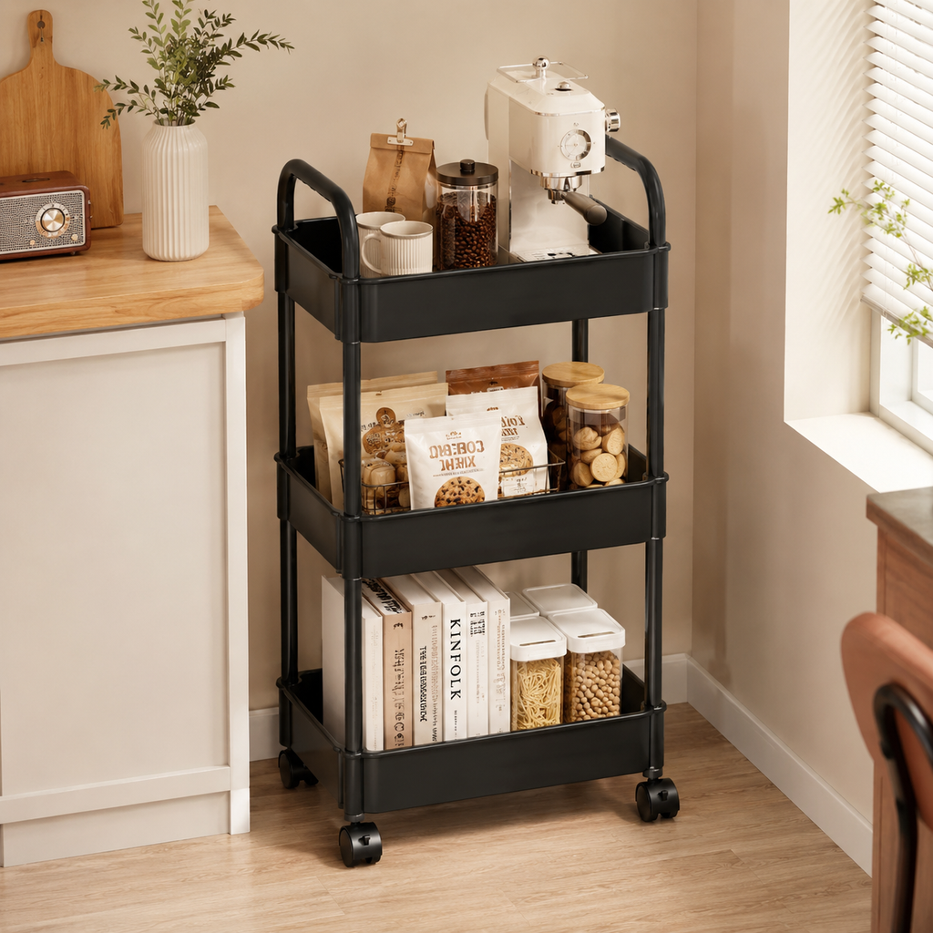 3 Tier Storage Trolley Cart On Wheels Kitchen Bathroom Laundry Rolling Rack