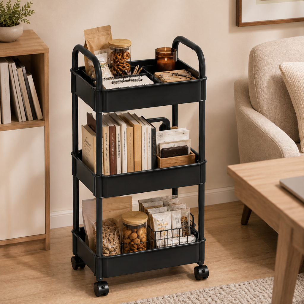 3 Tier Storage Trolley Cart On Wheels Kitchen Bathroom Laundry Rolling Rack