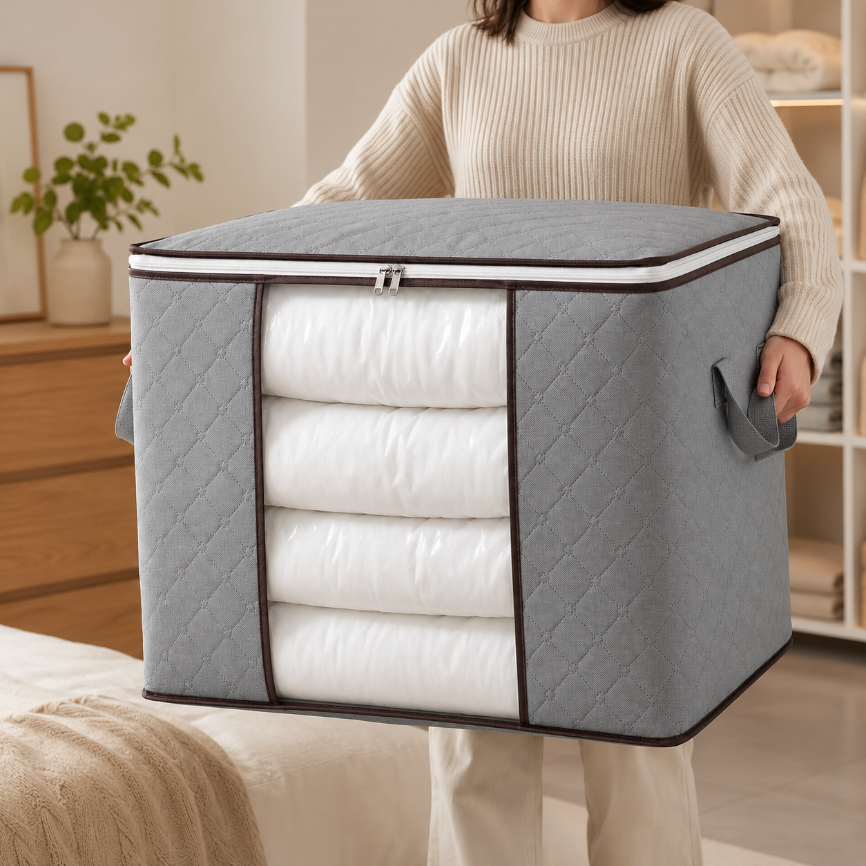 6 Pack 90L Storage Bags Zipped For Clothes, Bedding, Toys, Packing Moving Boxes UK