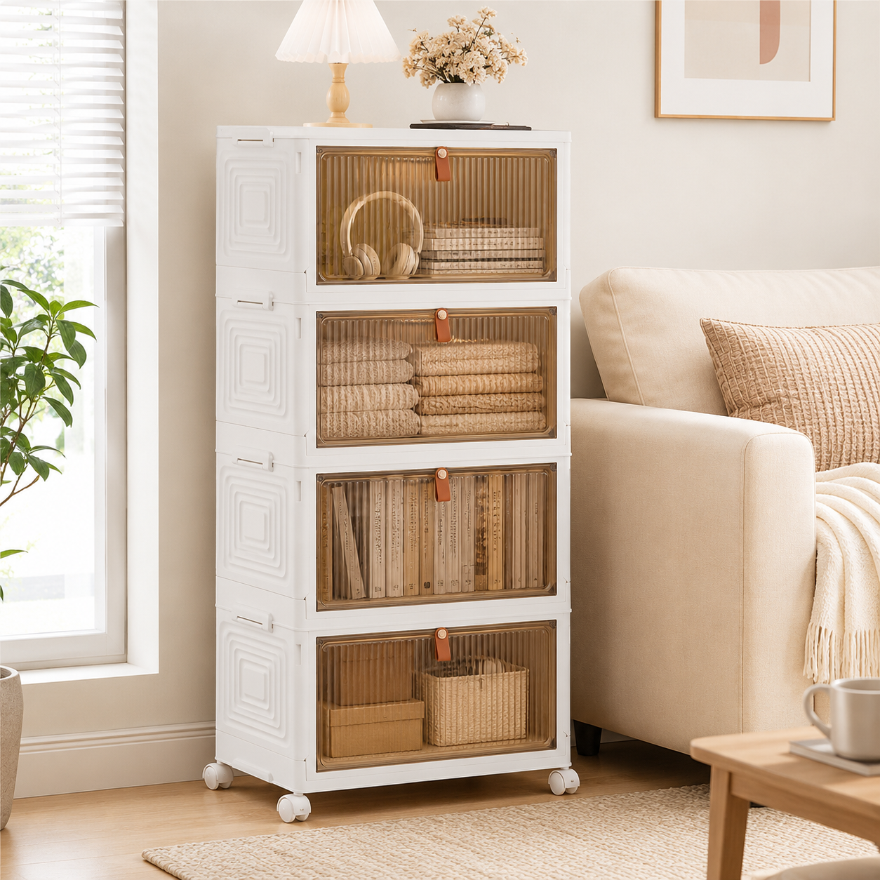 Large Folding Storage Box Stackable Case Cabinet Closet Home Organizer On Wheels