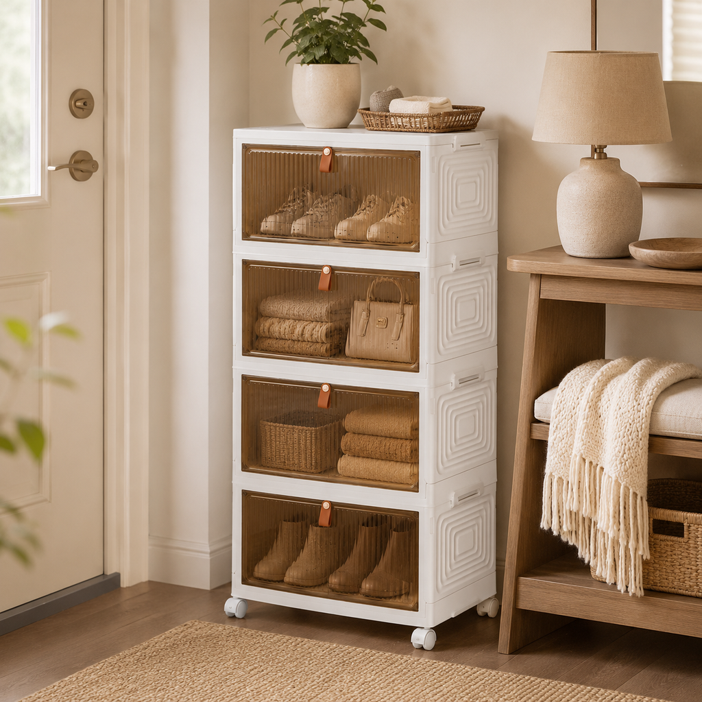 Large Folding Storage Box Stackable Case Cabinet Closet Home Organizer On Wheels