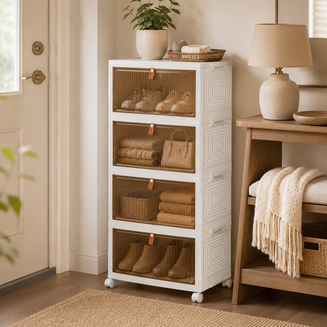 Large Folding Storage Box Stackable Case Cabinet Closet Home Organizer On Wheels