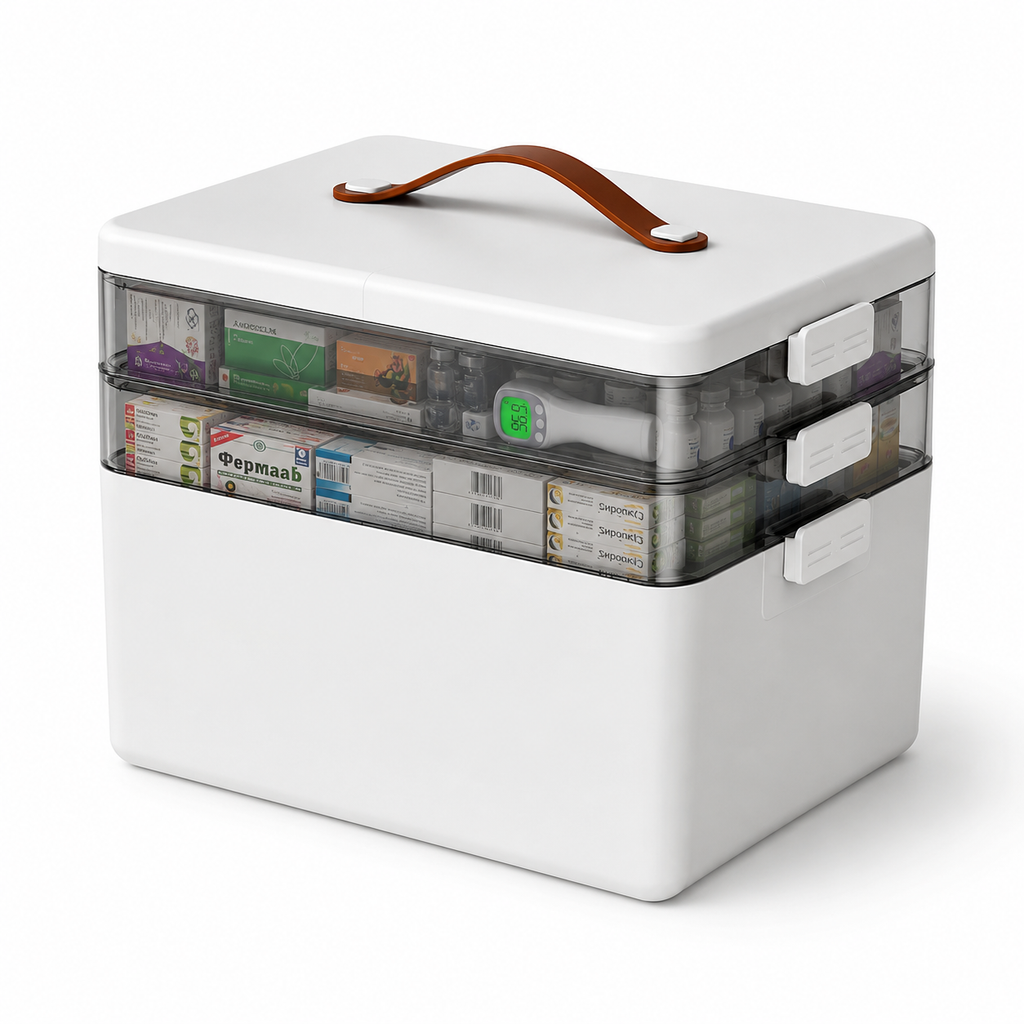 3 Layers Medicine Storage Box, Portable First Aid 3 Tier, White