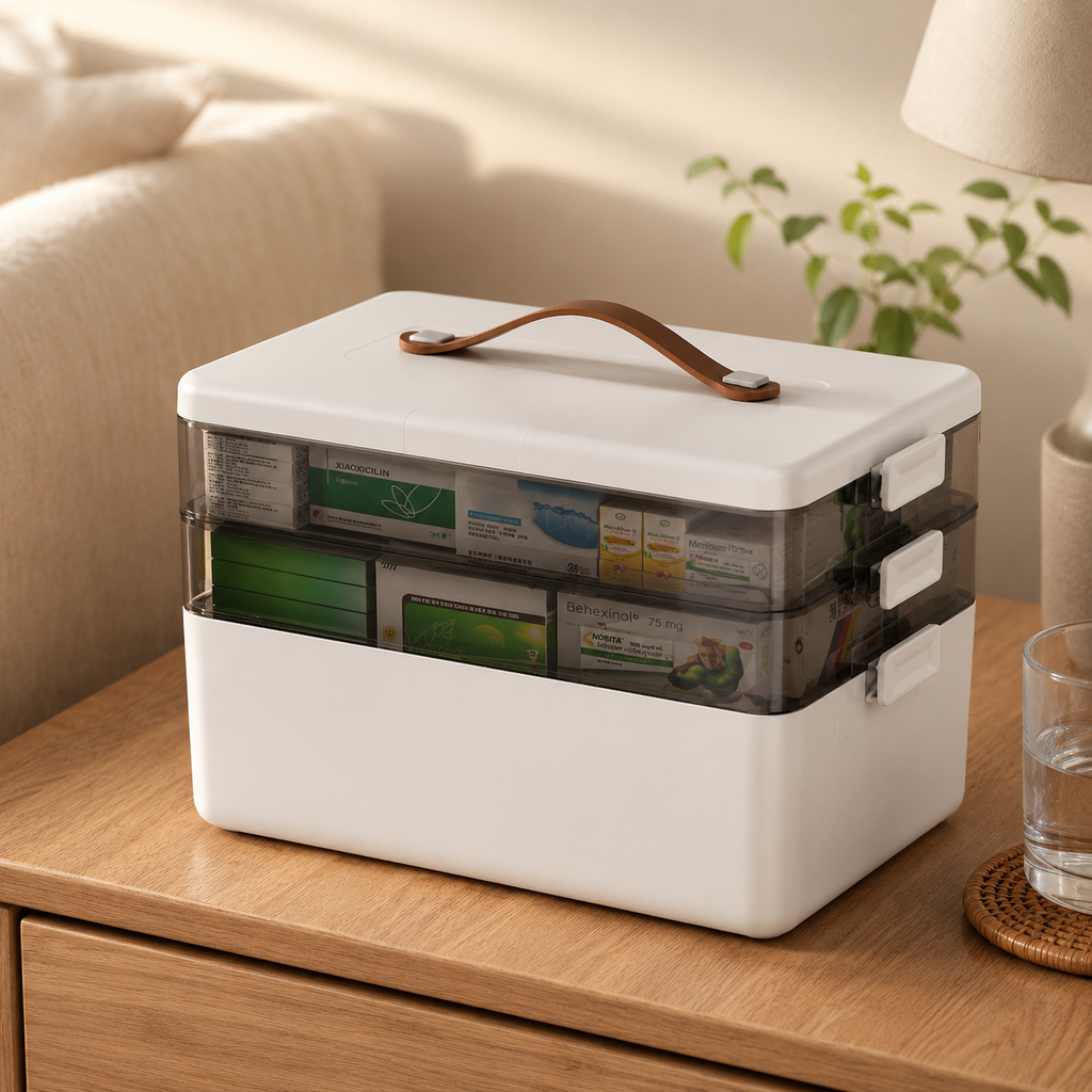 3 Layers Medicine Storage Box, Portable First Aid 3 Tier, White