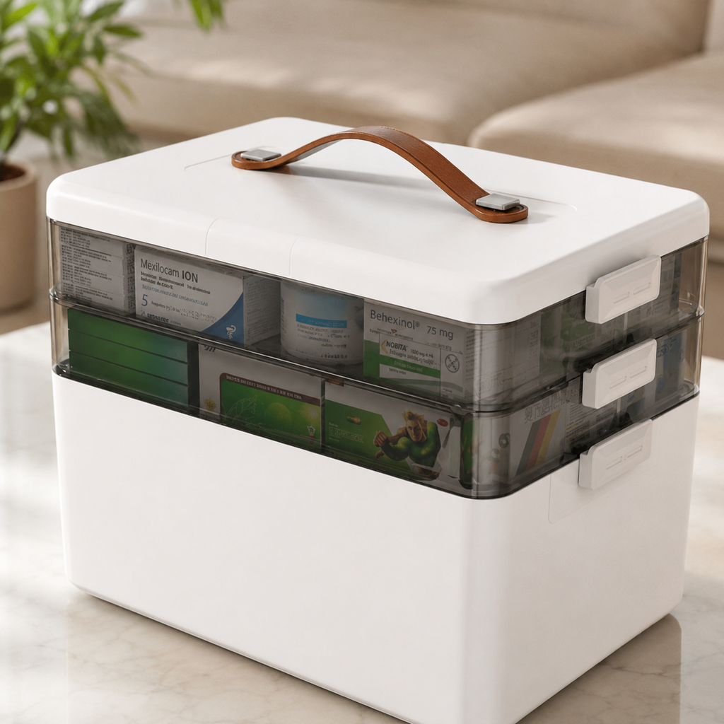 3 Layers Medicine Storage Box, Portable First Aid 3 Tier, White