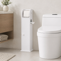 Toilet Paper Roll Holder White PVC Free Standing Bathroom Storage Cabinet Shelf