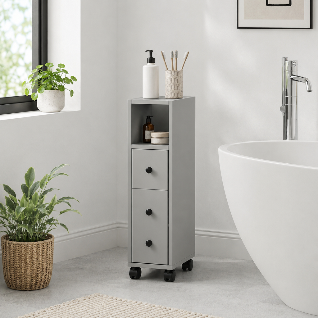 Kleankin Slimline Bathroom Storage Cabinet - Grey