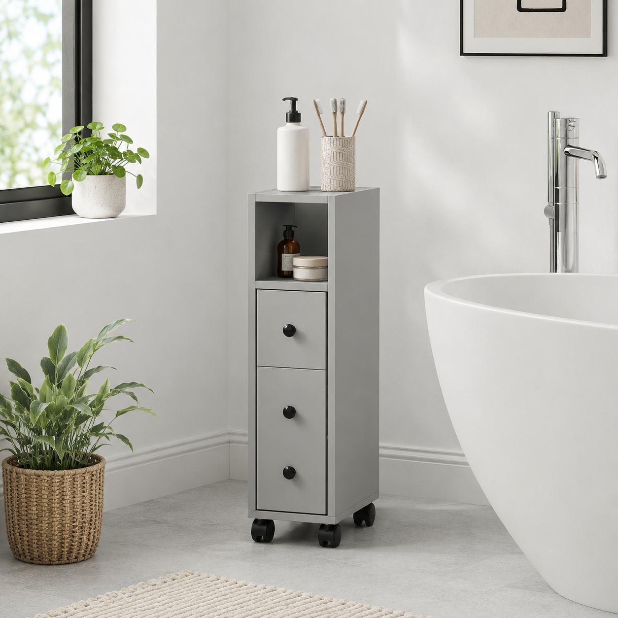 Kleankin Slimline Bathroom Storage Cabinet - Grey