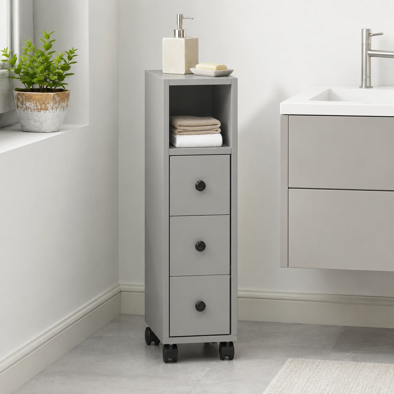 Kleankin Slimline Bathroom Storage Cabinet - Grey