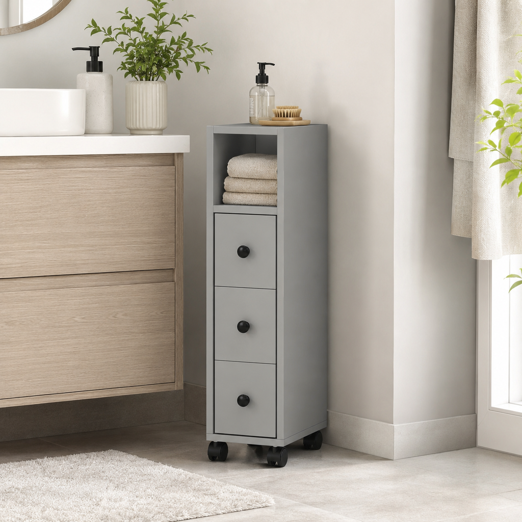Kleankin Slimline Bathroom Storage Cabinet - Grey