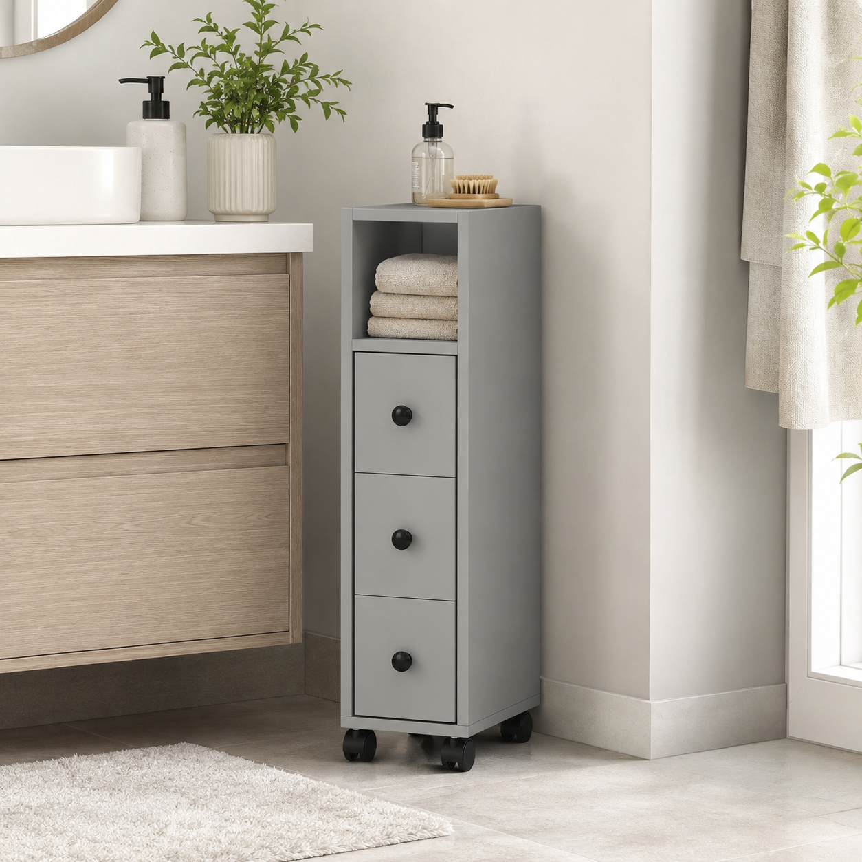 Kleankin Slimline Bathroom Storage Cabinet - Grey